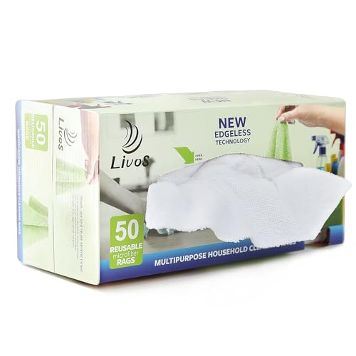 50 Pack Microfiber Cleaning Cloth in Box, Reusable Cleaning Rags, 11.5"x11.5", Edgeless Microfiber Wipes, Lint Free, Absorbent Shop Towels for Kitchen, Car, Glass (White)