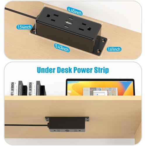 Wall Mount Power Strip with USB Ports, Under Desk Mountable Power Strip with Outlets, 4FT Flat Plug Extension Cord Outlet, 20W USB-C Ports. - view 5