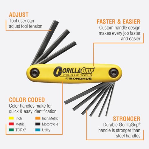 12591 GorillaGrip Set of 9 Hex Fold-up Keys, sizes .050-3/16-Inch - view 2