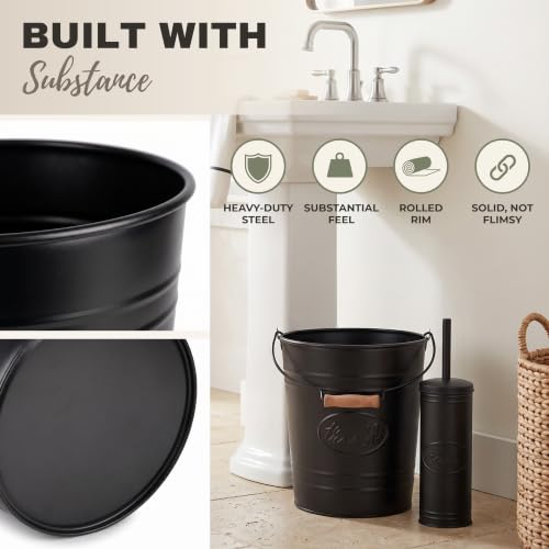 Matte Black Farmhouse Bathroom Trash Can and Toilet Brush Set - view 4