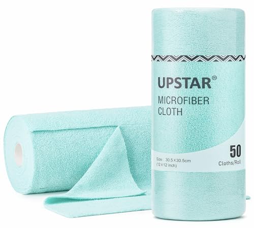 Microfiber Cleaning Cloth, Reusable Paper Towels Rolls, 50 Packs 12x12 inch Cleaning Rags for Washing Dishes, Kitchen, Bathroom, Car, Blue