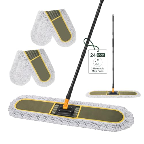 24" Commercial Dust Mop with 2 Replacement Mop Pads, 60.5 Inch