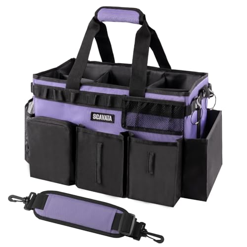 Wearable Cleaning Caddy Bag, Cleaning Caddy Supplies Organizer with Handle & Shoulder Straps for Housekeepers, Under Sink & Car Cleaning Tool Organizers with 4 Foldable Divider (Lake Blue) - view 4