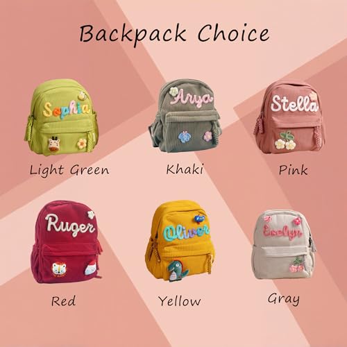 Toddler Backpack for Girls, Personalized Corduroy Small Mini Toddler Girl, Custom Name Backpack Bookbag, School Bag for Kids Girls Boys 4-15 Years, Pink - view 2