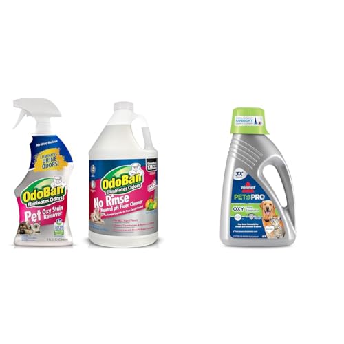 Pet Solutions Neutral pH Floor Cleaner Concentrate, 1 Gallon, and Oxy Stain Remover & Bissell Professional Pet Urine Elimator with Oxy and Febreze Carpet Cleaner Shampoo 48 Ounce