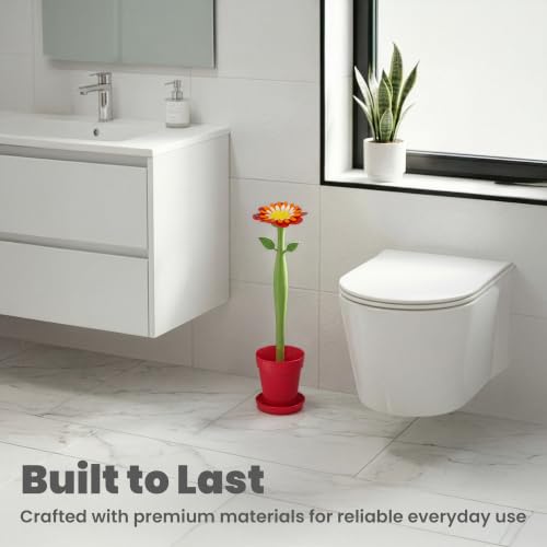 Flower Power Toilet Brush and Holder Set, House and Bathroom, Red - view 6