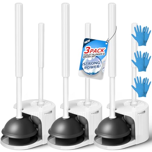 2IN1 Toilet Brush and Plunger Set, 3Pack Long Handle Combo in White