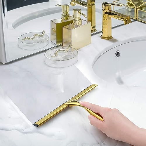 All-Purpose Shower Squeegee for Shower Doors, Bathroom, Window and Car Glass - Brass, Stainless Steel, 12 Inches - view 4