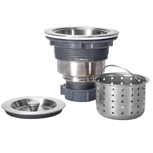 3-1/2 Inch Sink Drain Assembly Kit, Removable Deep Sink Strainer Basket with Sink Stopper/Sealing Lid for Home, Kitchen, Stainless Steel