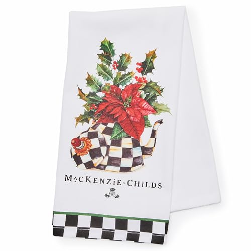 Cotton Dish Towel, Cute Decorative Kitchen Dish Towel for Cleaning and Home Decor, Set of 1, Poinsettia Tea Kettle