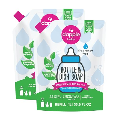 Baby Fragrance-Free Bottle & Dish Soap Refill Pouch - (2 Pack) 33.8 fl oz - Plant-Powered Cleaner for Baby Bottles, Pump Parts, and Sippy Cups