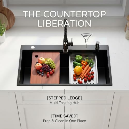 Black Stainless Steel Kitchen Sink:32in Deep Drop-in Single Bowl &16 Gauge - view 3