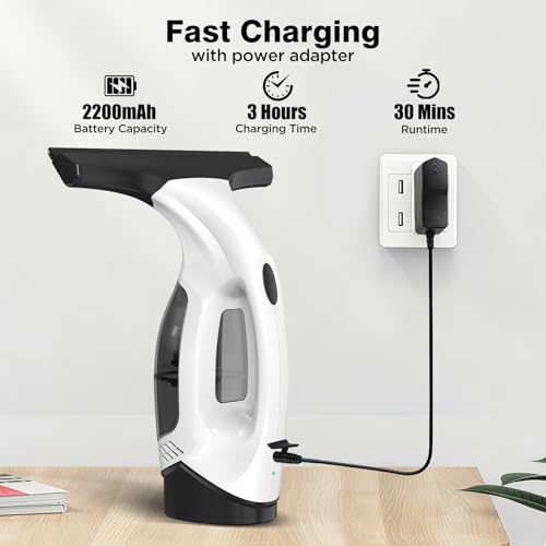 Window Vacuum Squeegee Cordless, 2000Pa Electric Window Cleaner Tool - view 4