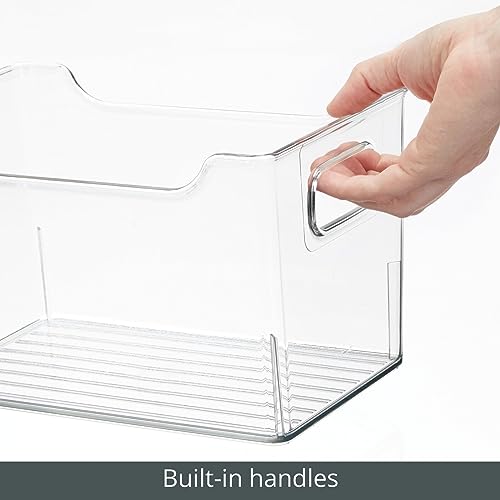 Deep Plastic Office Storage Bins with Handles for Organization in Filing Cabinet, Closet, or Desk Drawers, Organizer for Notes, Pens, Pencils, and Staples - Ligne Collection - 4 Pack - Clear - view 5
