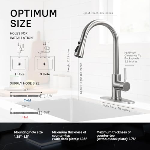 High-Arc Pull-Down Kitchen Faucet, Brushed Nickel, 3-Mode Sprayer - view 3
