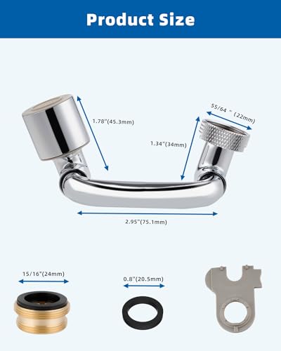 1080° Swivel Metal Faucet Extender with 2 Functions, Chrome - view 6
