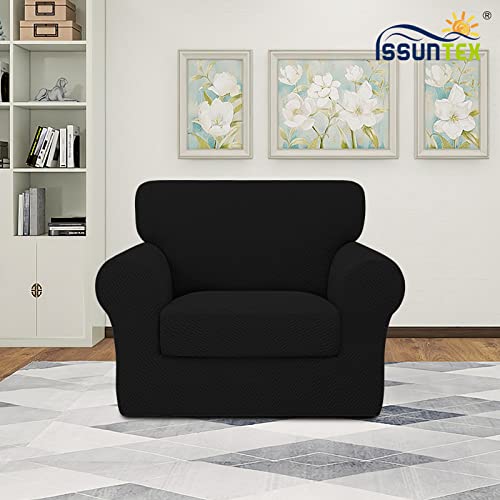 2 Pieces High Stretch Thicken Chair Couch Covers, Soft Sofa Slipcover for 1 Separate Cushion Couch, Jacquard Fabric Elastic Sofa Cover Furniture Protector for Dogs (Chair, Black) - view 2