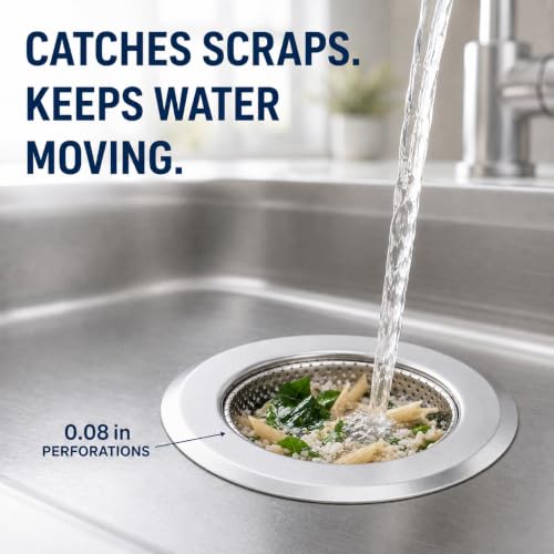 3-Pack Kitchen Sink Strainer - Stainless Steel Drain Filter with Large 4.5" Wide Rim, Anti-Clog Perforated Basket for Standard Sinks - view 3
