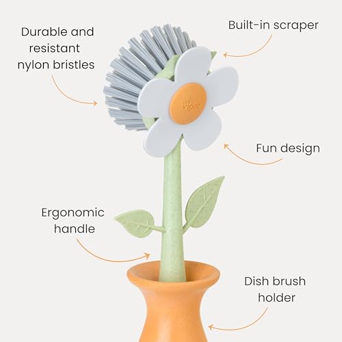 Florganic Dish Brush with Holder, Dish Scrubber, Orange - view 3