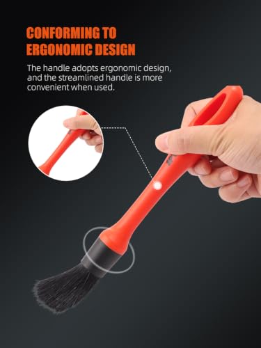 Car Detailing Brush Set, 5 Pack Soft Mixed Hair Auto Detail Brush Kit No Scratch for Automotive Elegant Surface Interior Exterior Dashboard Emblems Panels Engine Bay Wheels Air Vent Seat Leather - view 4