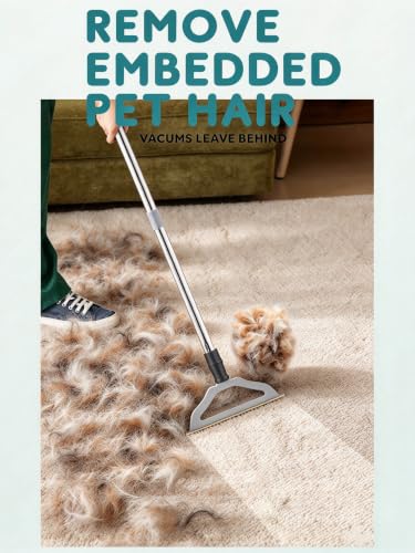 Pet Hair Remover for Carpets, Adjustable Long Handle Carpet Rake for Dog Cat Hair Removal, Powerful Carpet Hair Removal Broom, Reusable Large Fur Scraper Tool - view 2