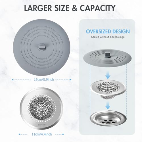 Kitchen Sink Drain Strainer & Sink Stopper, Revolutionary Stainless Steel Drain Plug Combo, Anti-Clog Garbage Strainer Basket for US Standard Drains, Fits Single & Double Bowl Kitchen Sinks - view 5