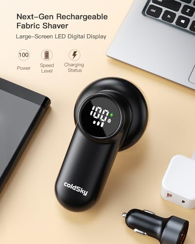 Rechargeable Fabric Shaver, Lint Shaver with Digital Display, Sweater Shaver with 6-Leaf Blades and Safety Lock, 3-Speeds Defuzzer Remove Fuzz, Pills from Clothes, Furniture, Sofa, Blanket - view 3