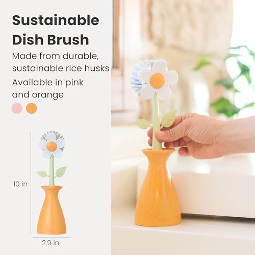Florganic Dish Brush with Holder, Dish Scrubber, Orange - view 2