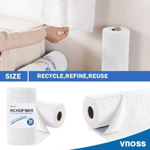 55 Pack Microfiber Cleaning Cloth Roll, Tear Away Reusable Towels, 11" X 9", Ultra Absorbent & Lint Free Cloth for Cars, Kitchen, Window, Home and Shop, White - view 2