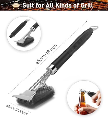 Grill Brush and Scraper-18 Adjustable Handle Safe BBQ Grill Brush for Outdoor Grill-Deep BBQ Clearning Brush wih Bottle Operner Extra Strong Grill Cleaner Accessories for Gas/Charcoal Grilling Grates - view 2