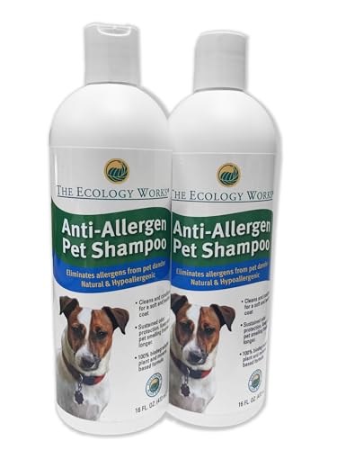 Anti-Allergen Pet Shampoo -Dog & Cat Dander Remover. Gentle Formula for Dry Sensitive Skin; Allergy Relief, (32 Oz)