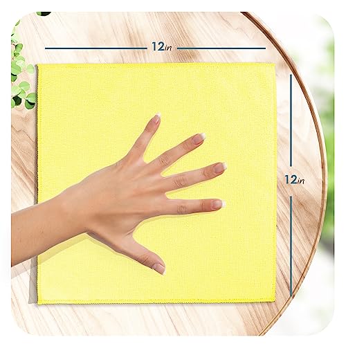 Microfiber Cleaning Cloth Set - 12 Pack Yellow Washcloths, 12''x12'' Reusable Towels for Cars, Lint-Free Rags (V-HH-Cloth-M-12-Ylw) - view 2