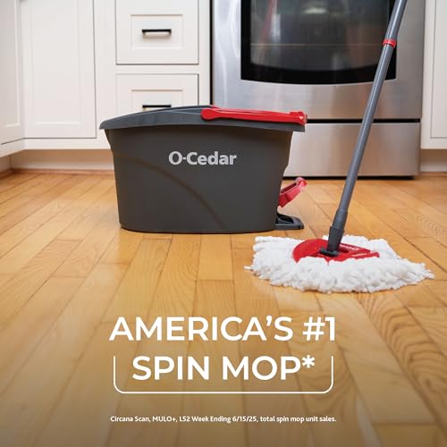 O-Cedar EasyWring Microfiber Spin Mop, Bucket Floor Cleaning System, Red, Gray, Standard - view 2