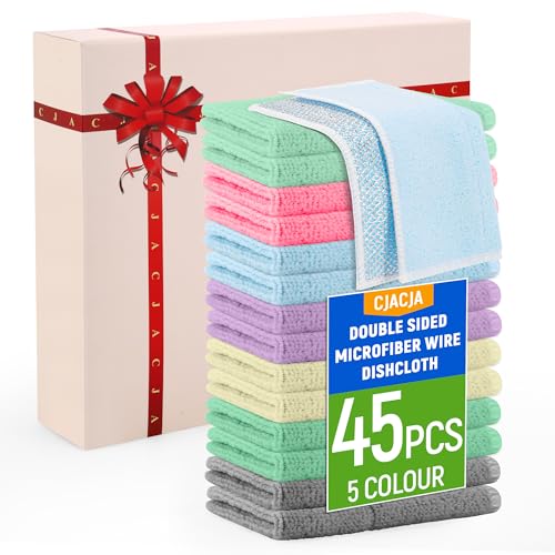 Double Side Non Scratch Wire Dishcloth 45pcs-Multipurpose Wire Dishwashing Rags Wire Mesh Cleaning Cloth,Kitchen Towels and Dishcloths Sets Microfiber Cloth for Cleaning Pans Sinks & Cookware