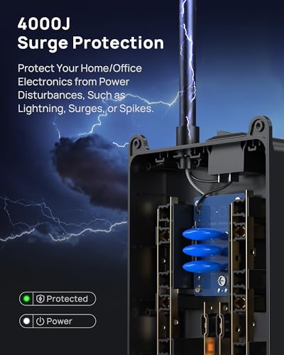 Surge Protector Power Strip 5ft Cord, 4000J, 4 USB, ETL Listed, Black - view 3