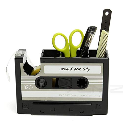 Creative Adhesive Tape Pen Holder Case, Retro Cassette Tape Dispenser Vase Brush Pot, Popular Pencil Desk Collection Tidy Organizer, Office Stationery Storage Container- Unique Gift (Gray) - view 7