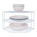 3-Tier Corner Shelf Counter and Cabinet Organizer - Steel Metal Wire - Rust Resistant - Plates, Dishes, Cabinet & Pantry Organizer - Kitchen Organization (10 x 7.5 Inch)(White)