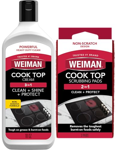 Heavy Duty Glass & Ceramic Cooktop Cleaner, 10 Oz & 3 Scrubbing Pads