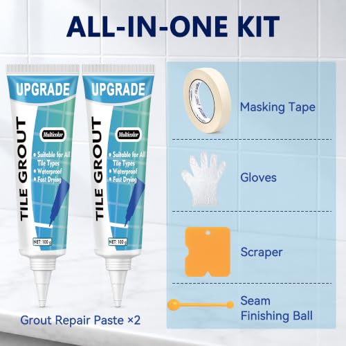 Tile Grout Repair Kit, 2 Pack Waterproof White Grout Sealer for Shower, Bathroom, Kitchen, Tile, Fast Drying Grout Filler Restores and Renews Floors, Gaps, Joints, Lines(100g Each) - view 5