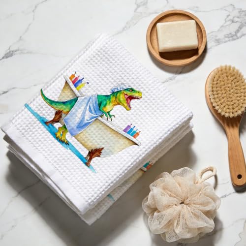 Funny Dinosaur Bathtub Bath Towels 24x14 Inch, Absorbent Soft Microfiber Dish Cloth Bathroom Towel, Waffle Hand Towels for Toilet Home Bathroom, Dinosaur Gifts - view 3