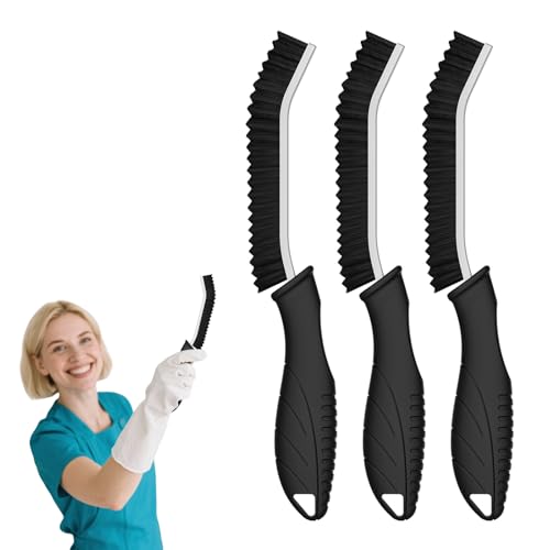 Crevice Cleaning Brushes, Cleaner Scrub Brush Tool for Hard to Reach Tight Space, Home Essentials, Serrated Scrub Brushes, Cleaning Supplies for Shower, Bathroom, Kitchen, Toilet (3, Black)