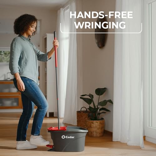O-Cedar EasyWring Microfiber Spin Mop, Bucket Floor Cleaning System, Red, Gray, Standard - view 5