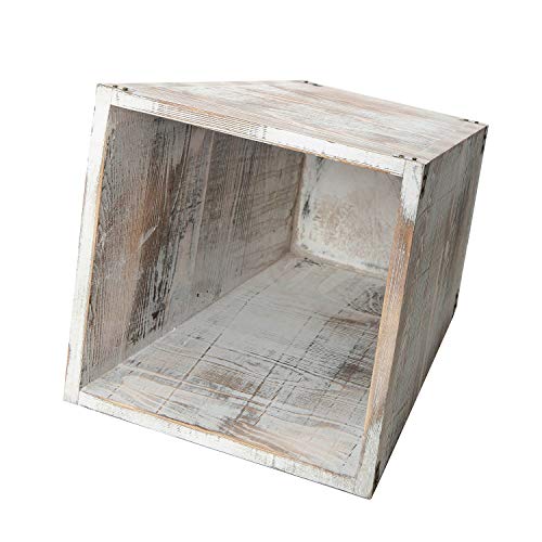 Rustic Whitewashed Torched Wood Square Waste Basket Recycle Bin Trash Can Decorative Metal Brackets Whitewashed Wooden Garbage Container Ash Holder Bedroom Living Room Home Office - view 6