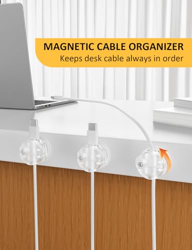 Magnetic Cord Holder for Desk & Nightstand, 7-Pack 360° Rotatable Cable Clips Organizer - Strong Adhesive Fits 8mm Lots for Phone Charger Cords & Wires, Clear - view 3