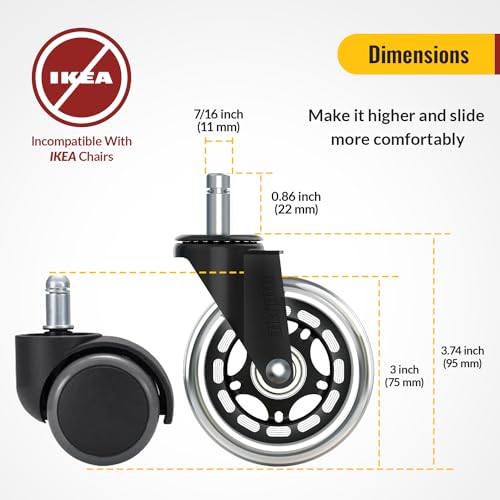 Office Chair Wheels Universal Fit Roller Blade Casters 10 Pack - view 2