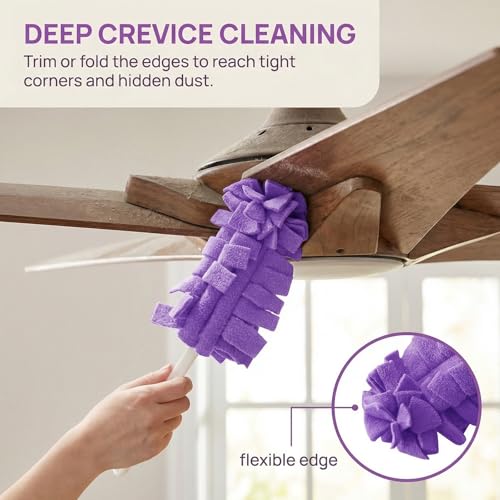 Reusable Duster Refills, 360° Thick Velvet Electrostatic Pads, Washable & Waterproof, 5-Pack (5 Colors), for Blinds, Furniture, Ceiling Fans, Car & Kitchen (Includes 1 Handle) - view 7