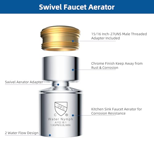 NSF/ANSI/CAN 61 Certified Faucet Aerator, CUPC Certification 360° Swivel Kitchen Sink Aerator, Dual-function Sprayer Faucet Head, Faucet Replacement Part 55/64 Inch Female Thread - Chrome - view 4