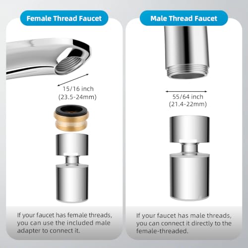CUPC Certified 2-function 360° Swivel Sink Aerator, Chrome - view 4