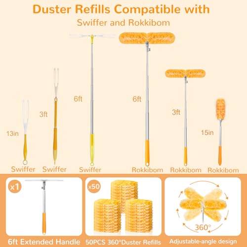 6 ft Extendable Duster Handle with 50 Refills, Compatible with Swiffer - view 6