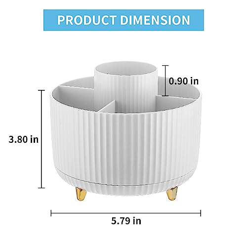 Desk Organizer, 360-Degree Rotating Pen Holder, Desk Organizers and Accessories with 5 Compartments Pencil Holder, Art Supply Storage Box Caddy for Office, Home（White） - view 5
